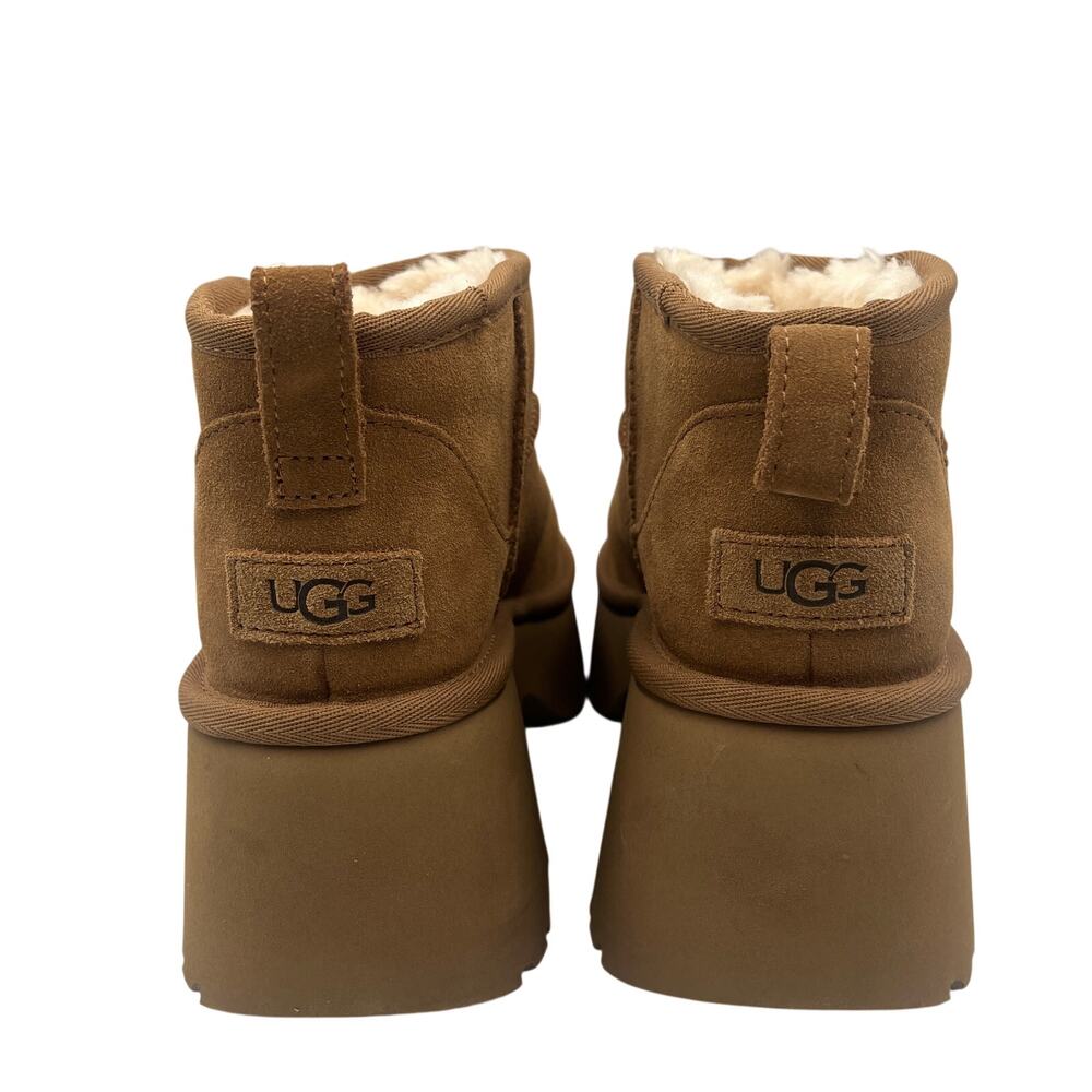 UGG Platform Ankle Boots Classic Ultra Mini New Heights Fur Lined Chestnut Sz 8 - Picture 4 of 11